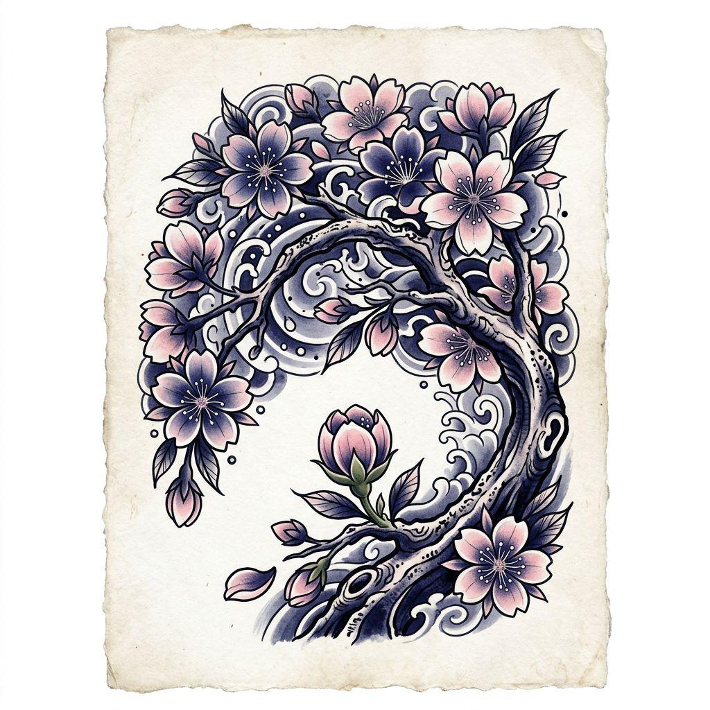 mother and daughter-tattoo cherry blossoms for mother and daughter