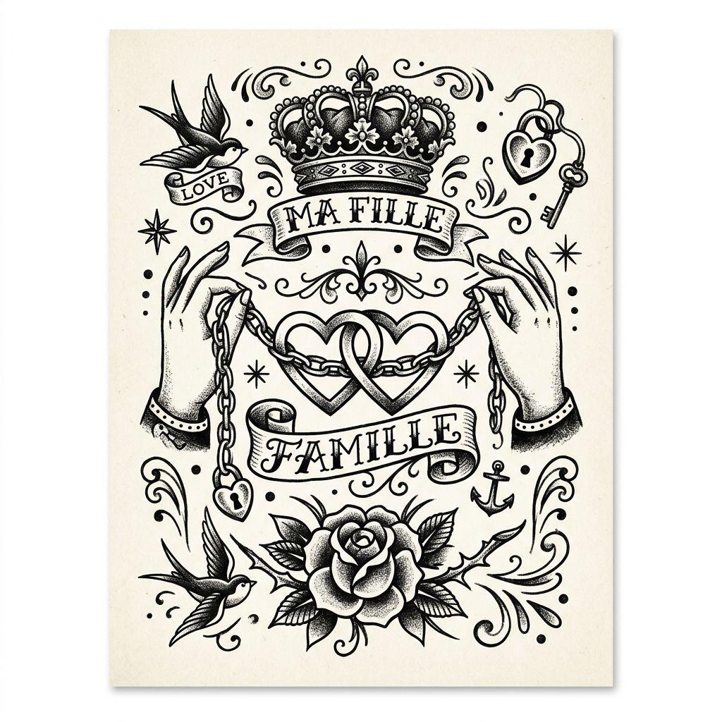 mother and daughter-tattoo family patchwork flash