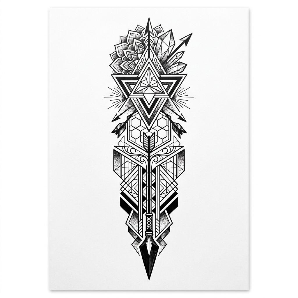men's calf tattoo geometric blackwork, design on white background