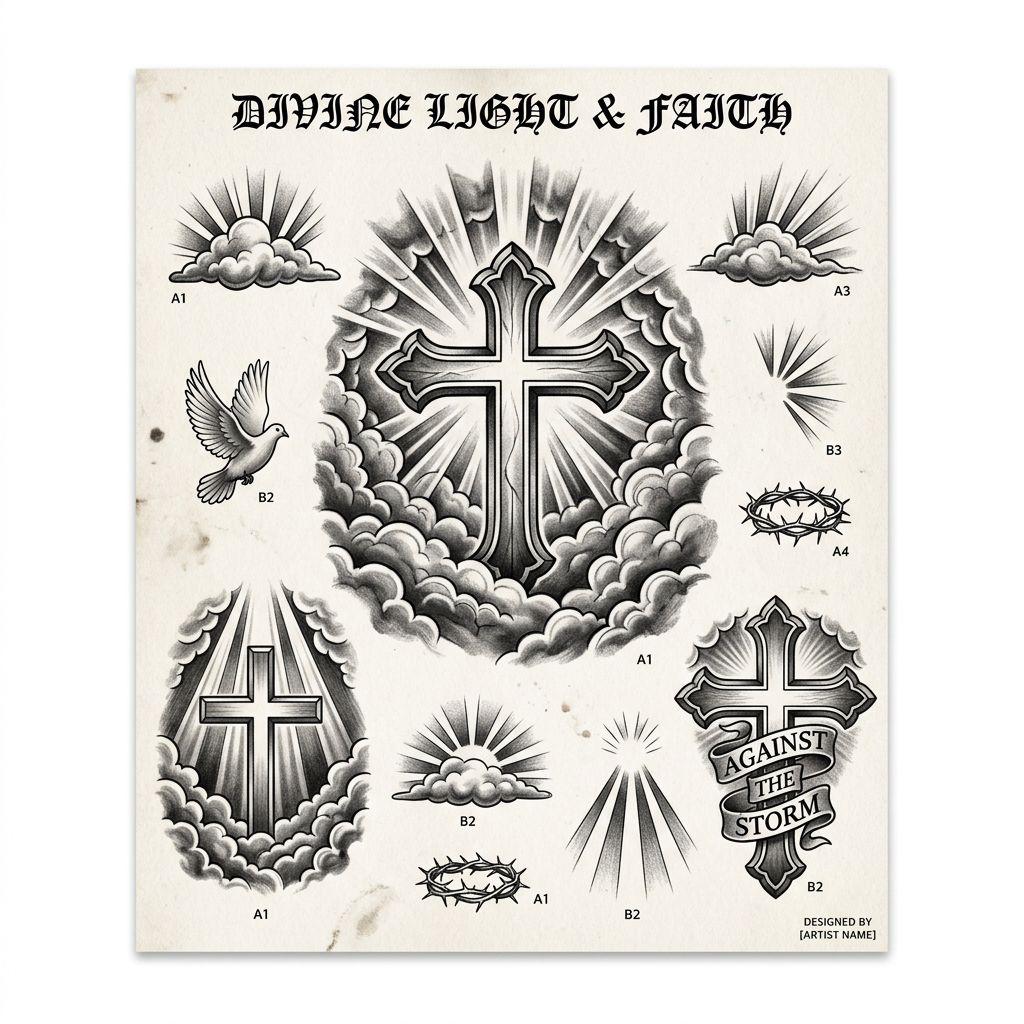 men's calf tattoo religious cross, design on white background