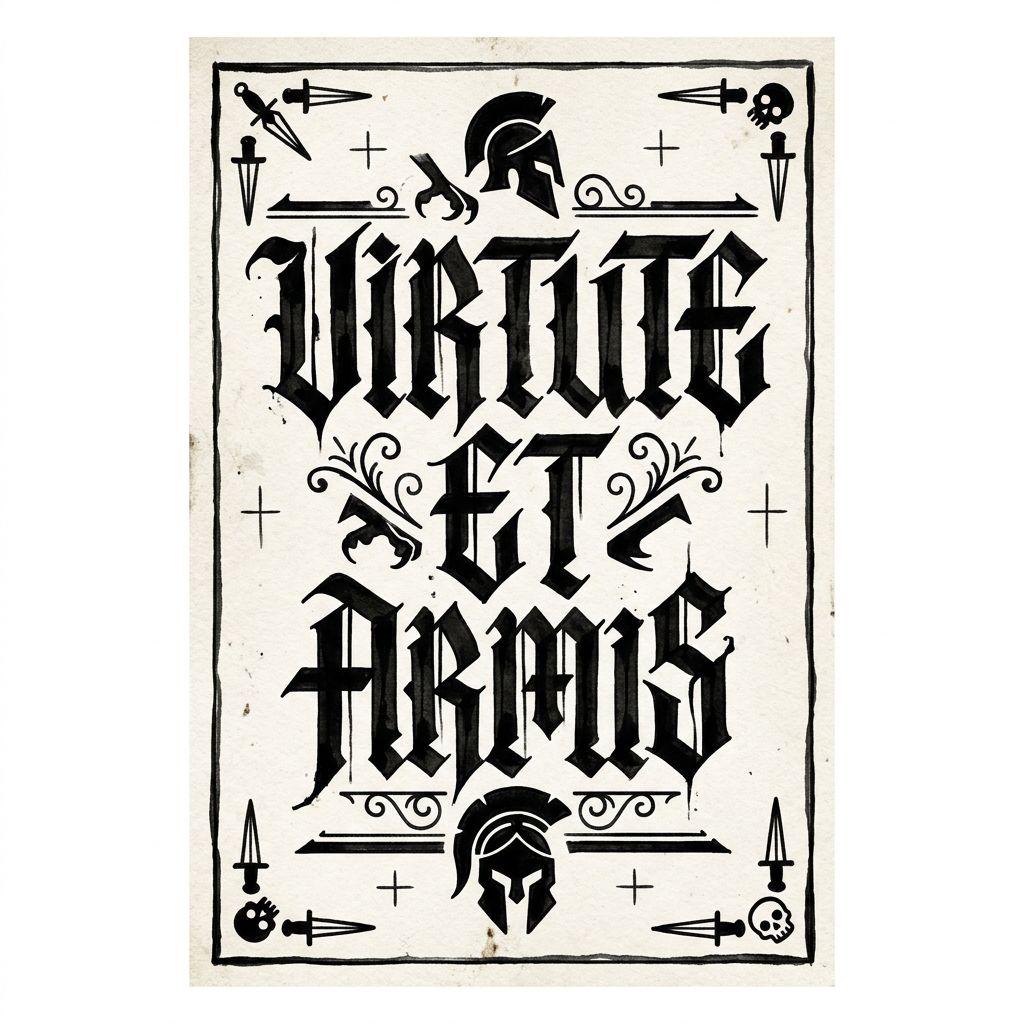 men's calf tattoo gothic lettering, design on white background