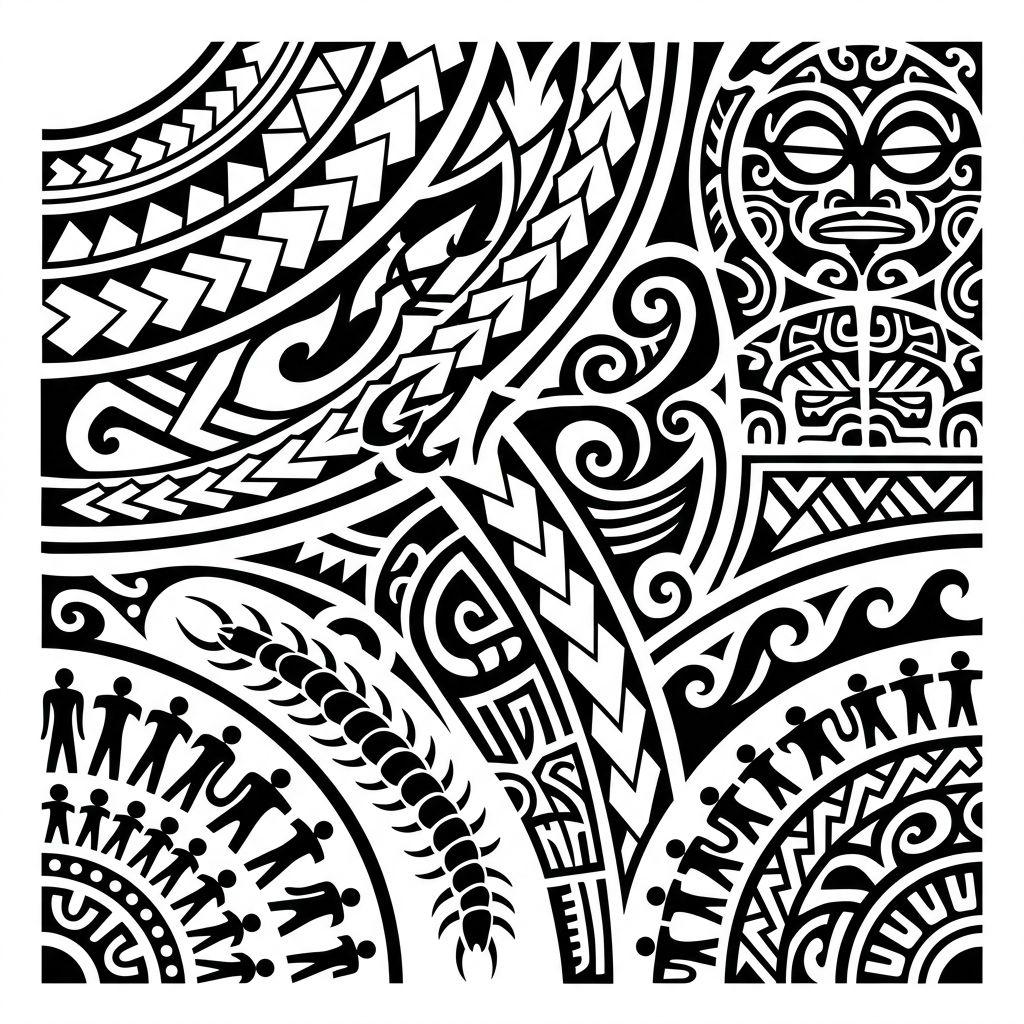 men's calf tattoo polynesian tribal, design on white background