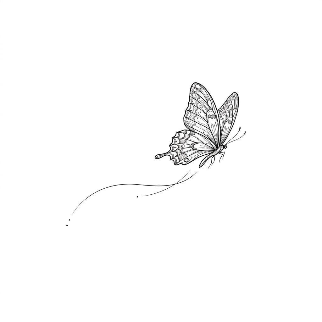 nape (women) tattoo butterfly in flight, design on white background