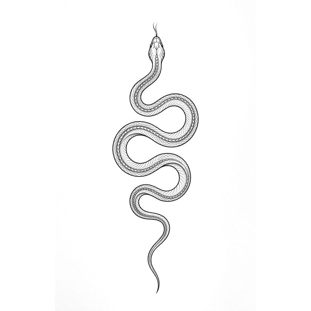nape (women) tattoo slim snake down the spine, design on white background