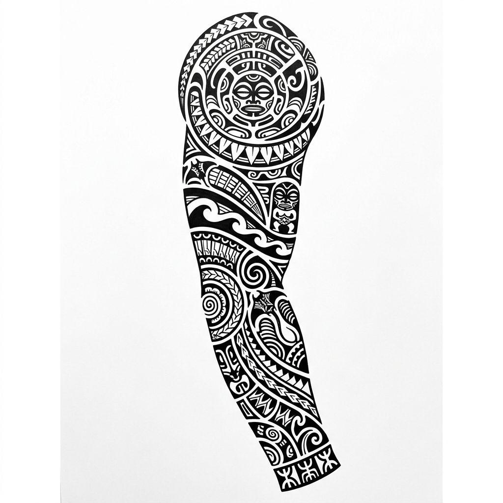 polynesian tattoo full polynesian sleeve, design on white background