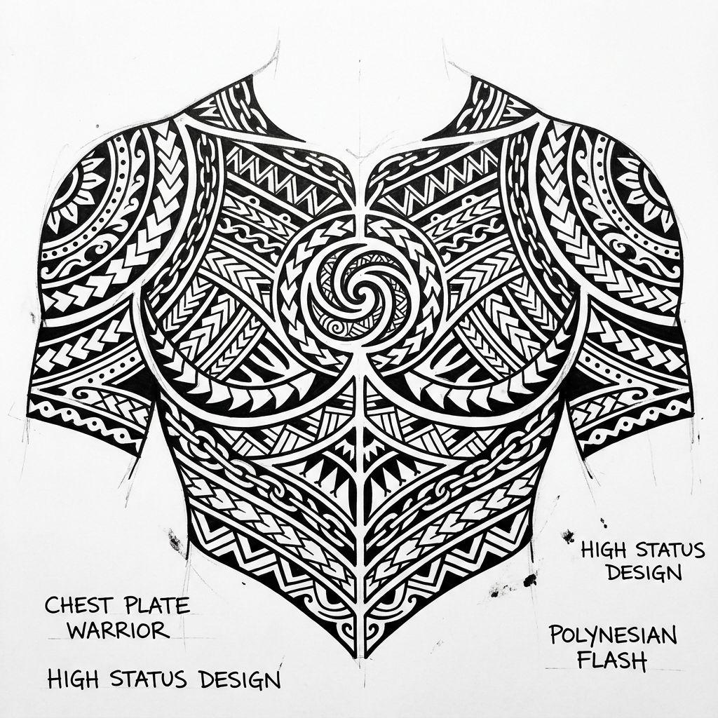 polynesian tattoo warrior chest plate, design on white background