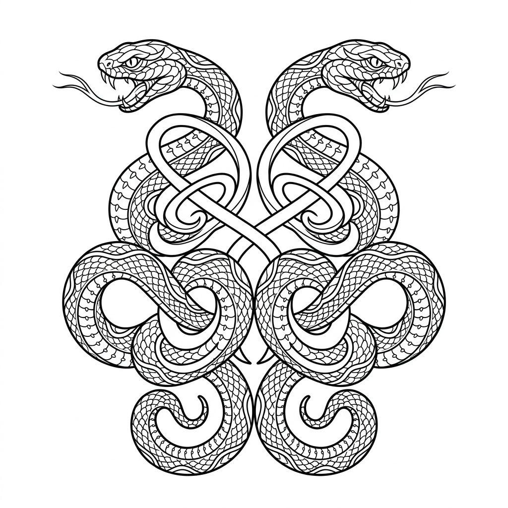 snake tattoo symmetrical double snake, design on white background