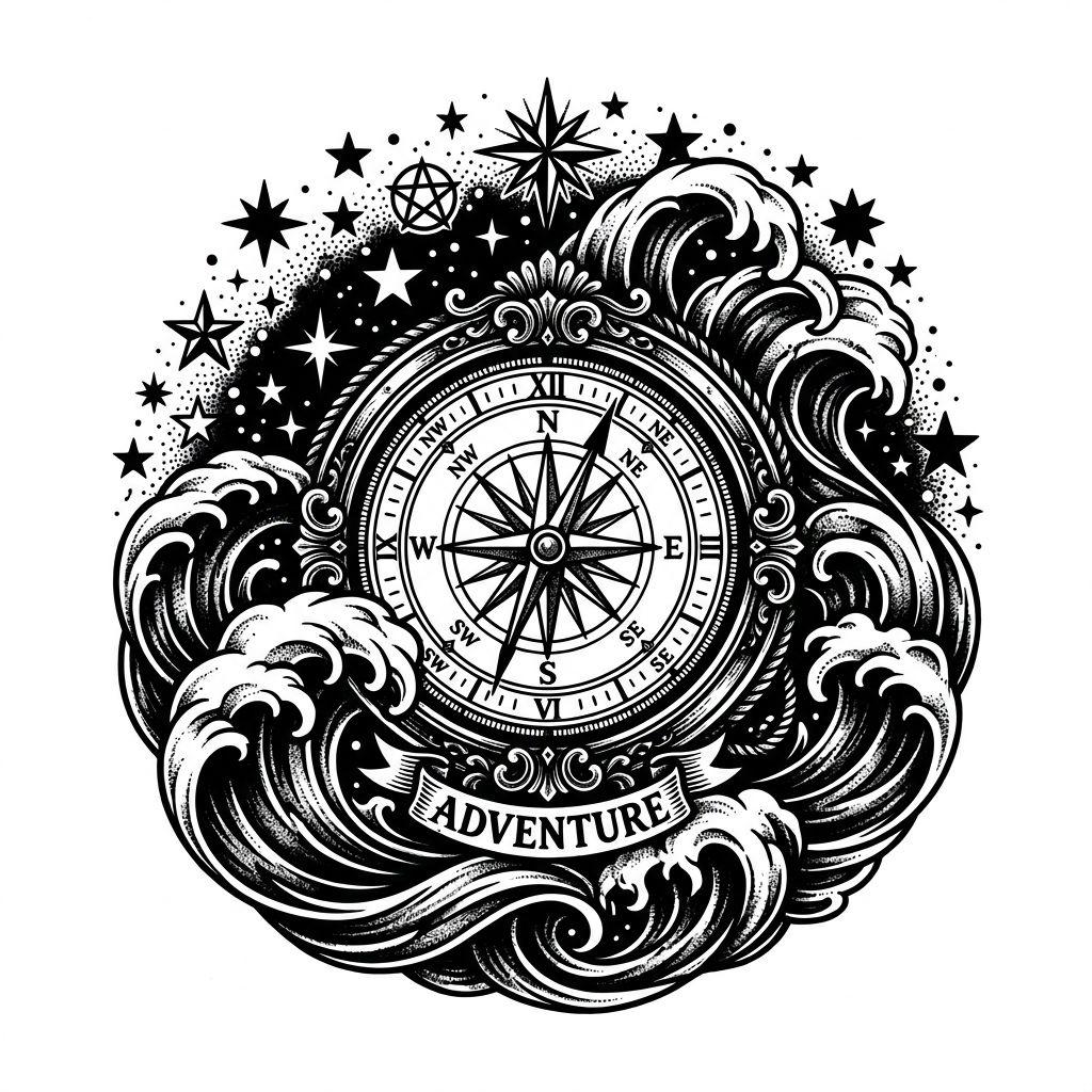 idée tatouage voyage boussole blackwork