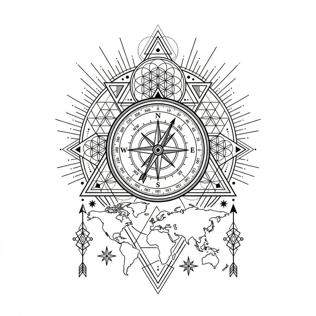 idée tatouage voyage boussole géométrique