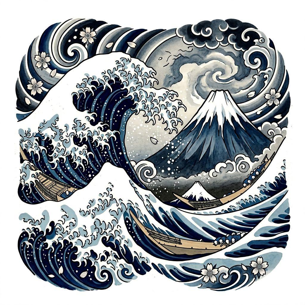 idée tatouage voyage vague japonaise