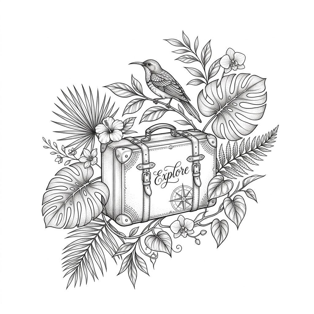 idée tatouage voyage branche tropicale florale