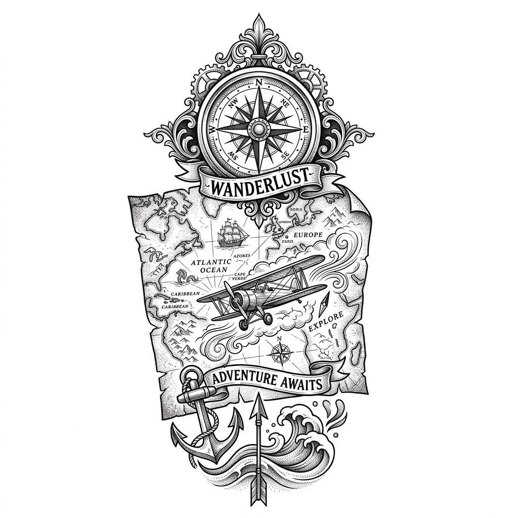 idée tatouage voyage manche premium voyage