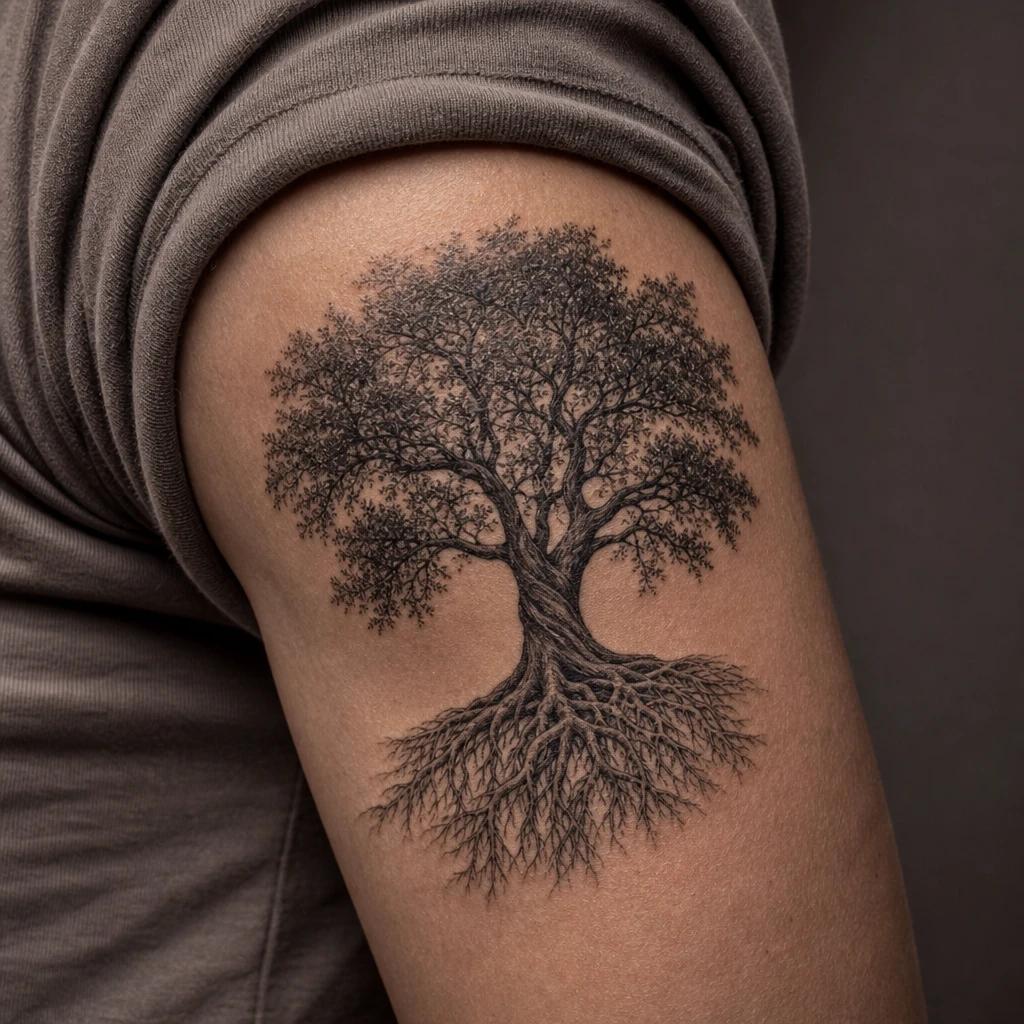 idée tatouage arbre de vie arbre réaliste noir et gris