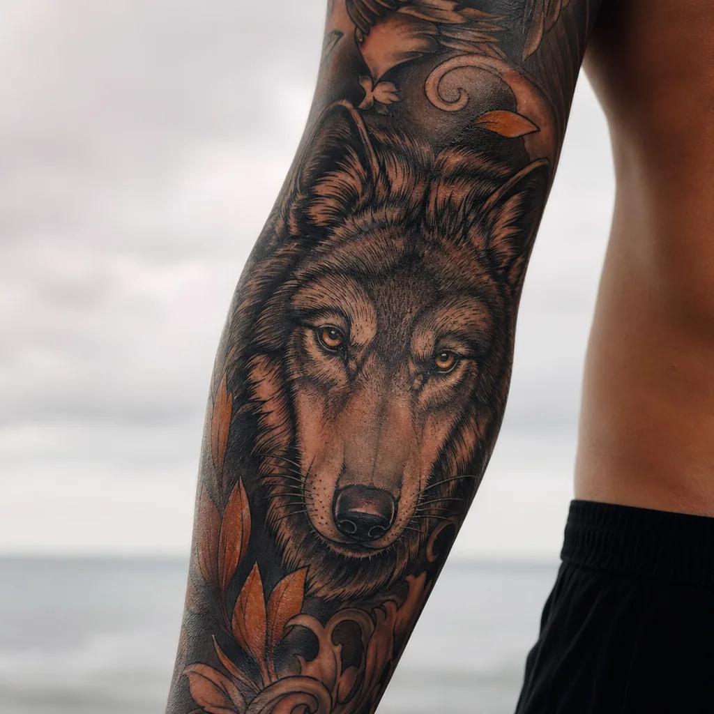men's arm tattoo geometric compass, realistic photo on skin