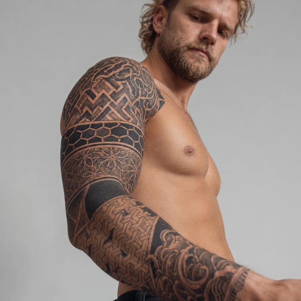 men's arm tattoo templar cross, realistic photo on skin