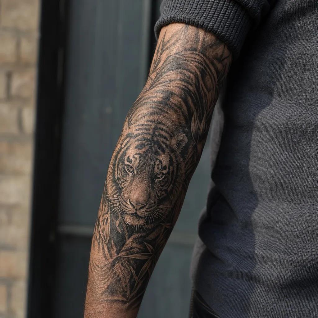 men's arm tattoo maori arm band, realistic photo on skin