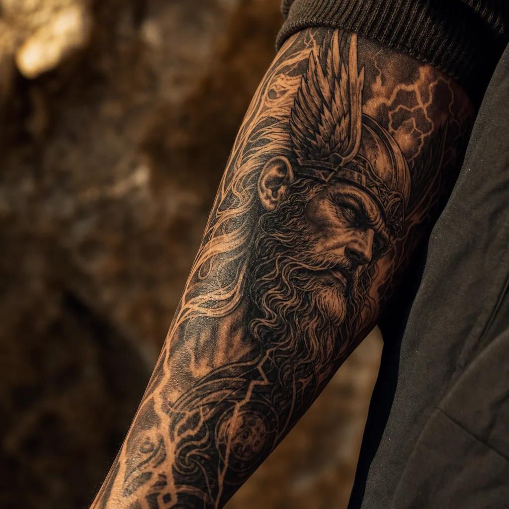 men's arm tattoo mandala arm sleeve, realistic photo on skin