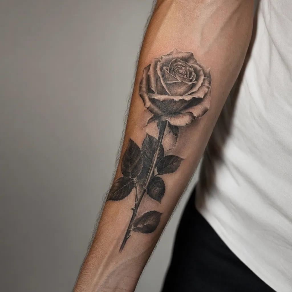 idée tatouage avant-bras rose réaliste