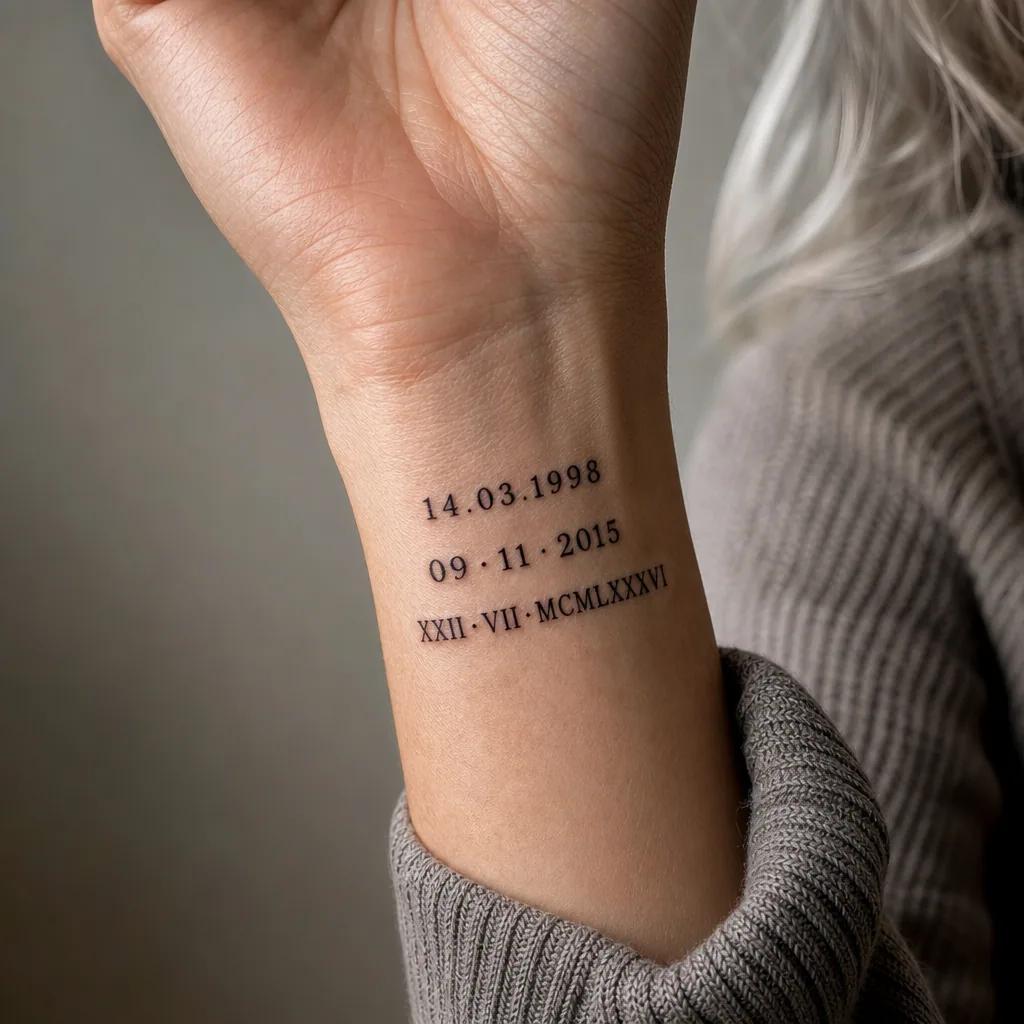 idée tatouage date de naissance patchwork dates flash