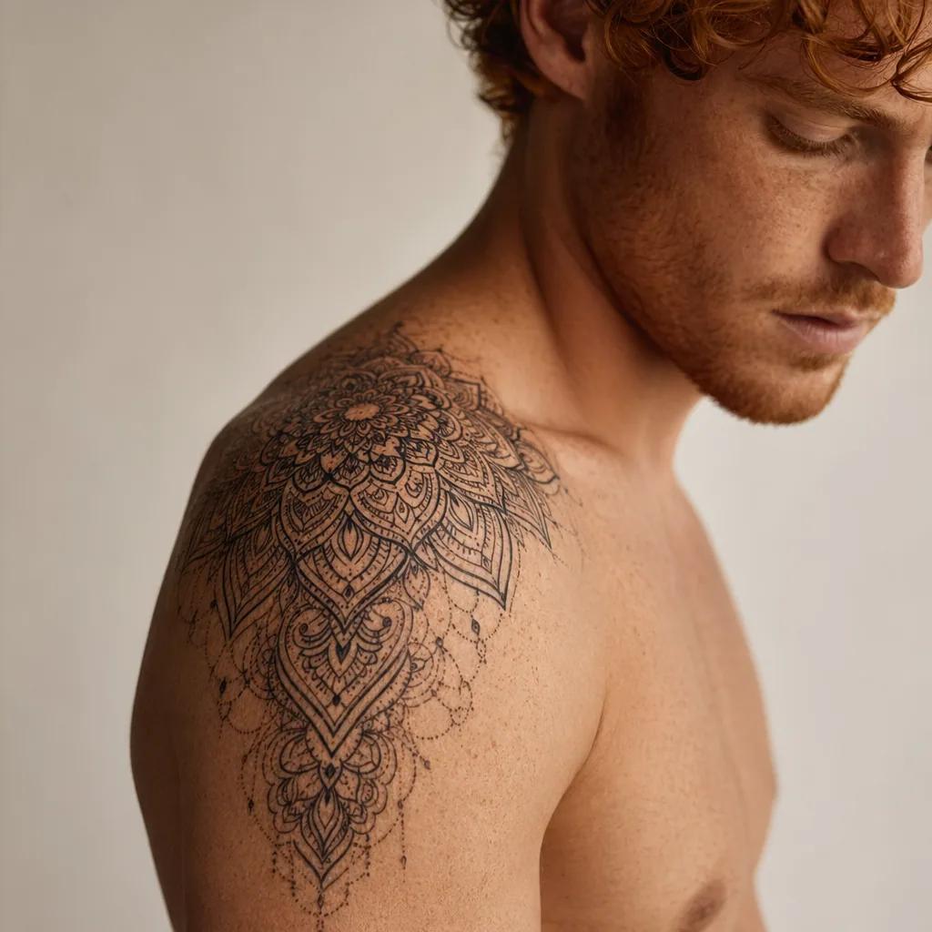 idée tatouage épaule mandala ornemental dentelle