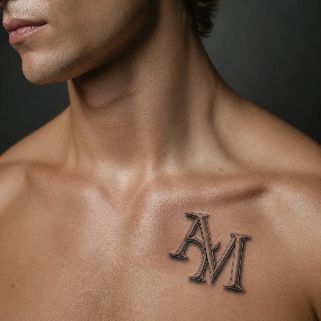 family initials tattoo blackwork monogram initials, realistic photo on skin