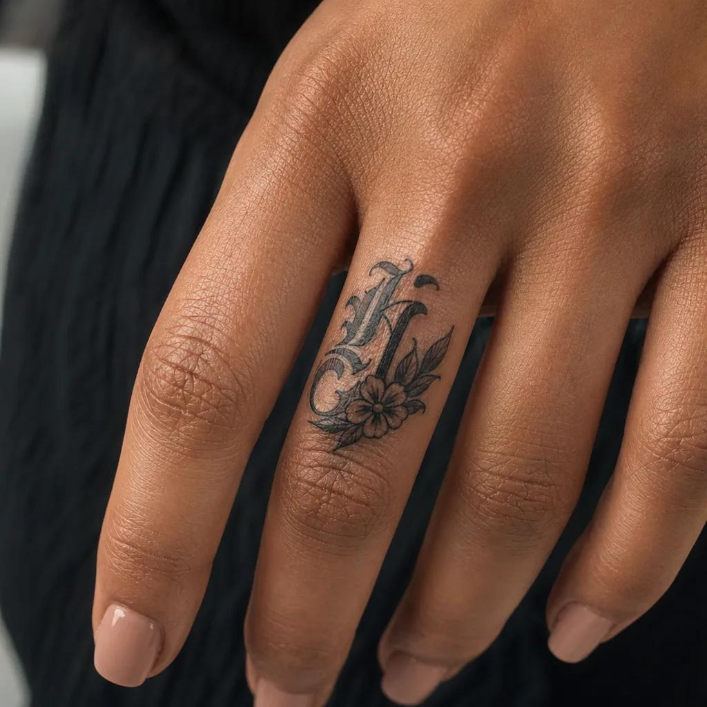 family initials tattoo geometric initials, realistic photo on skin