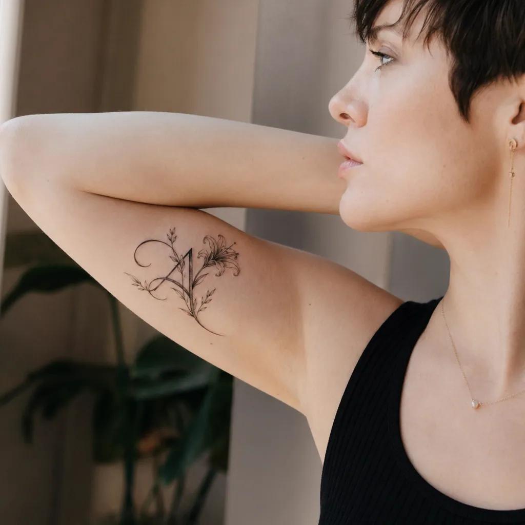 family initials tattoo old school heart initials, realistic photo on skin