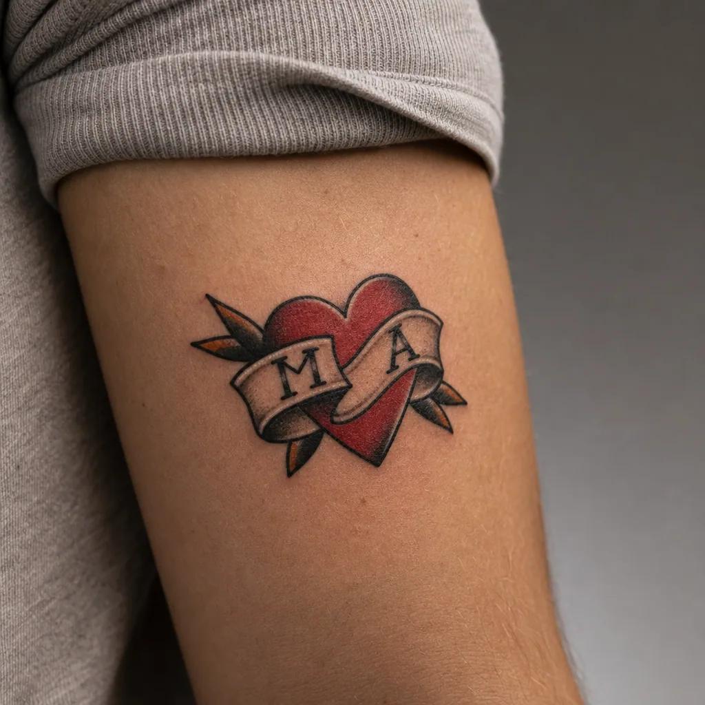family initials tattoo family crest initials, realistic photo on skin