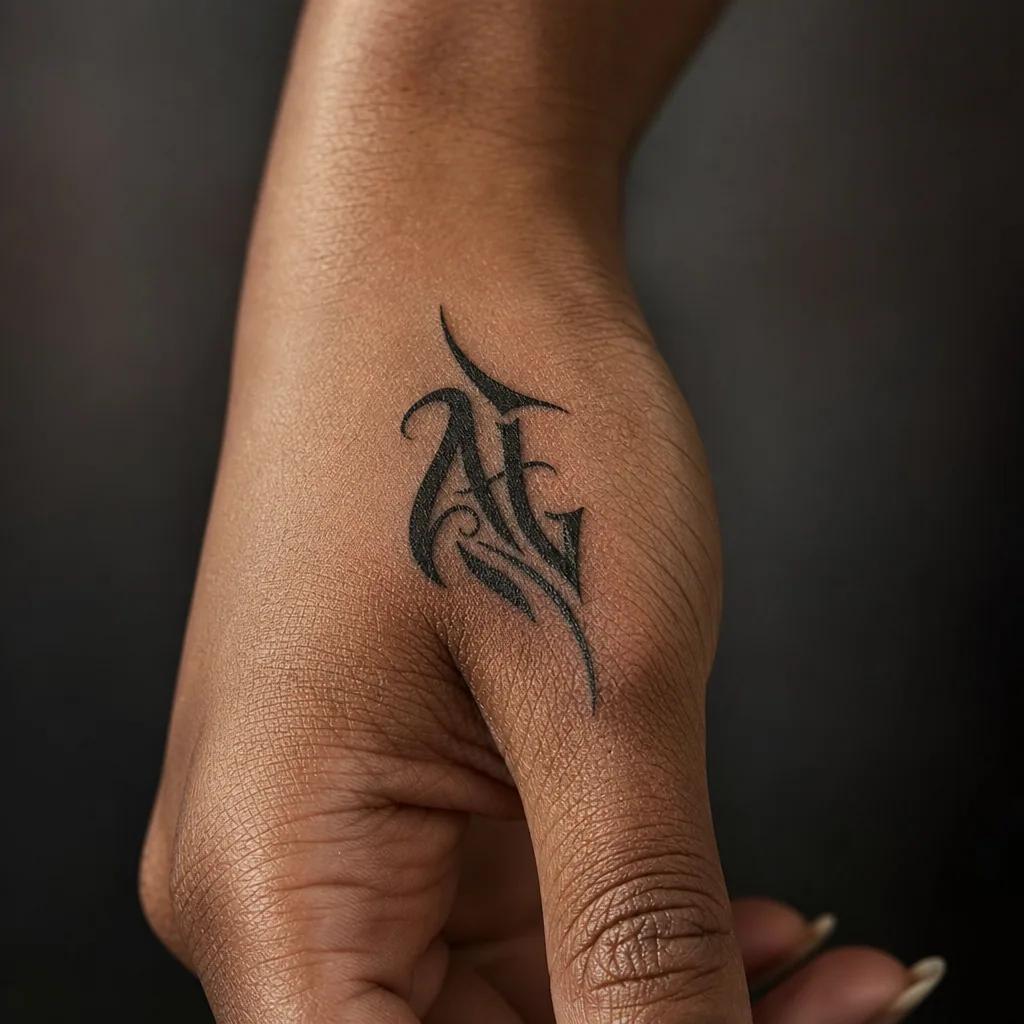 family initials tattoo watercolor initials, realistic photo on skin