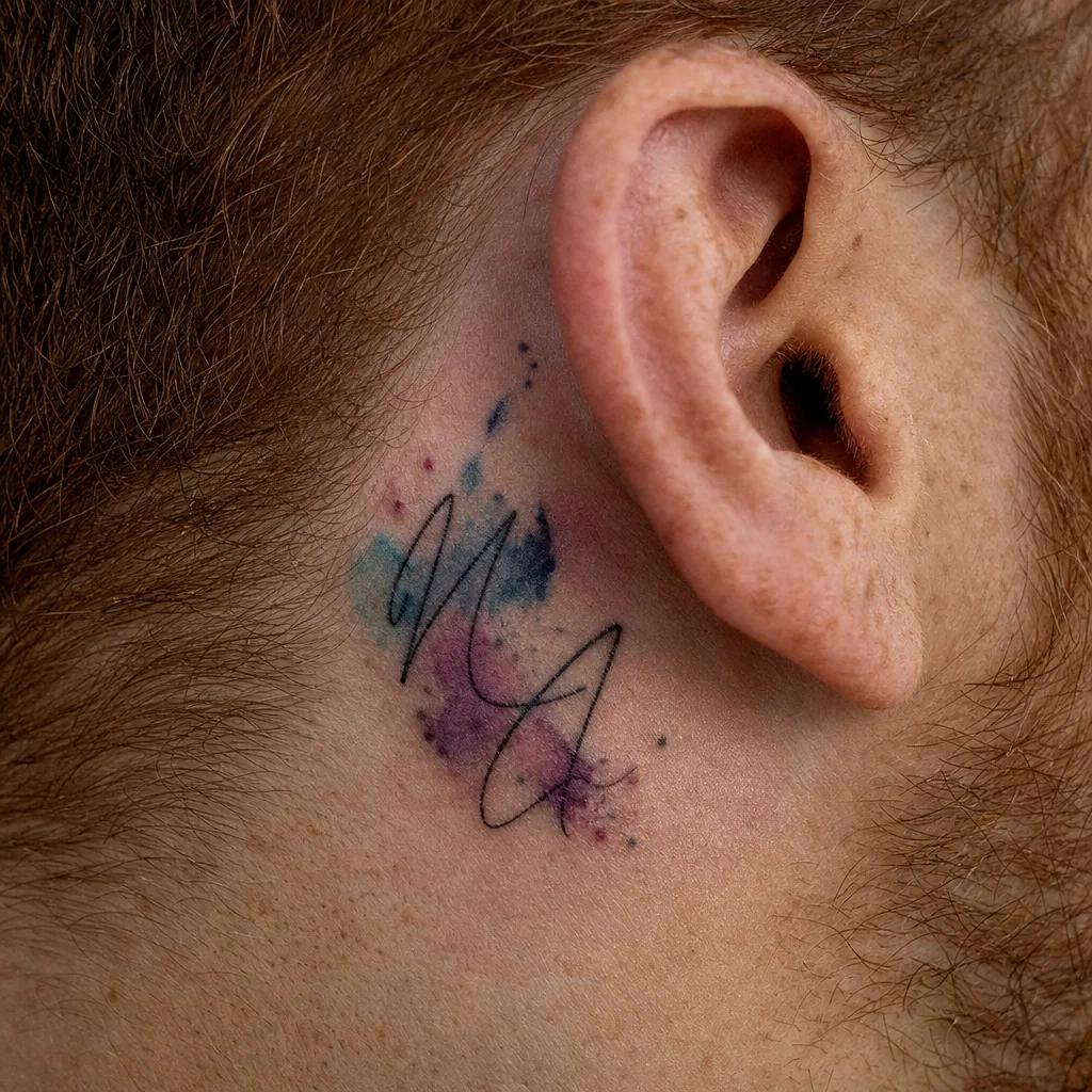 family initials tattoo initials flash patchwork, realistic photo on skin