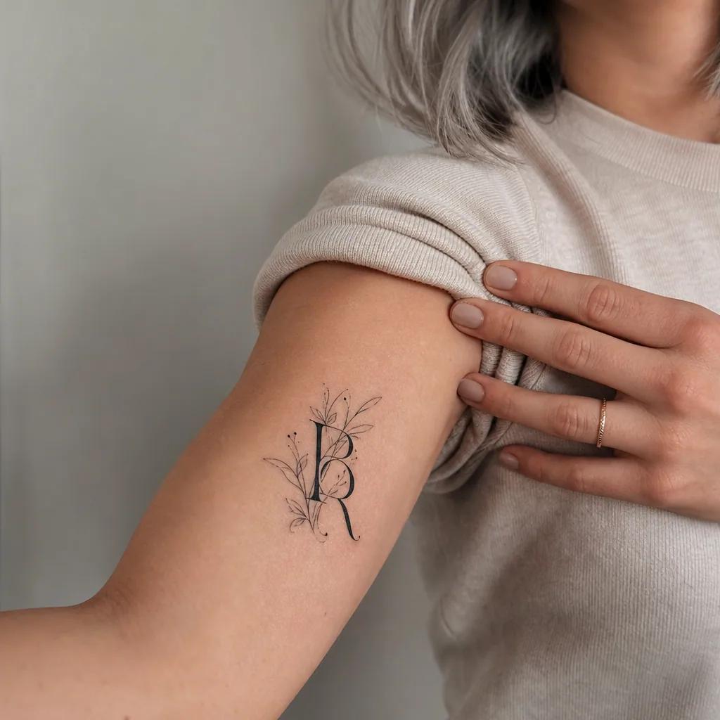 family initials tattoo premium artistic initials, realistic photo on skin