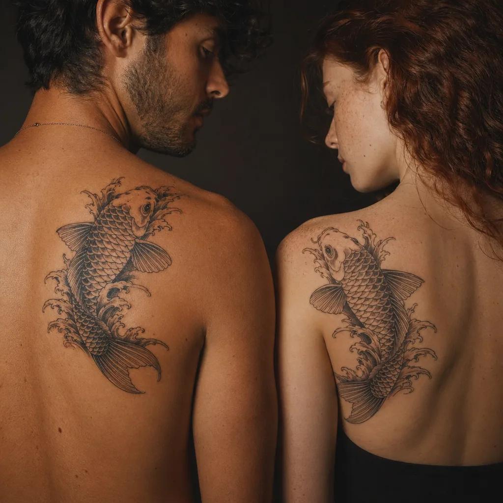 idée tatouage frère et sœur carpes koï siblings
