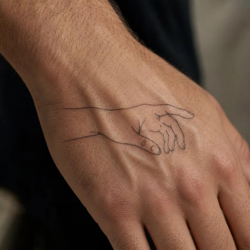 men's hand tattoo minimalist triangle, realistic photo on skin