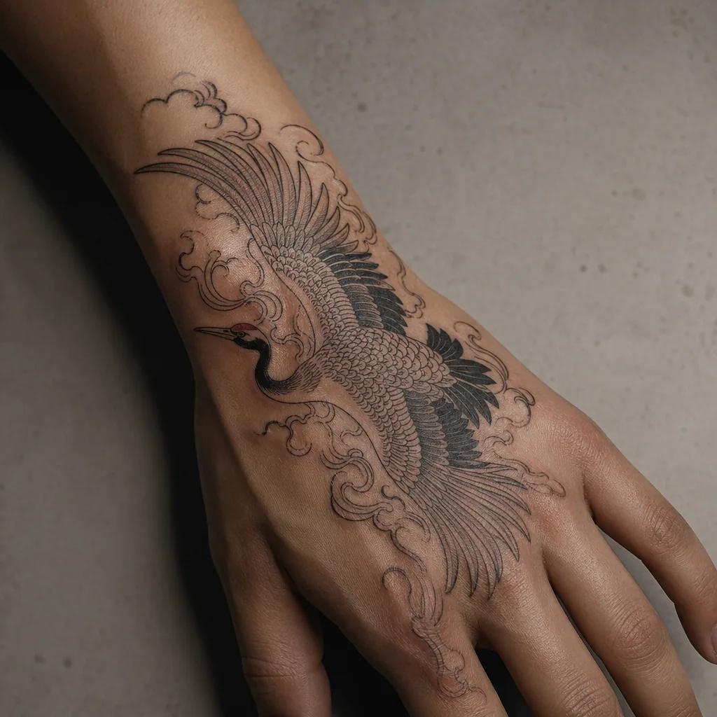 men's hand tattoo ornamental skull, realistic photo on skin