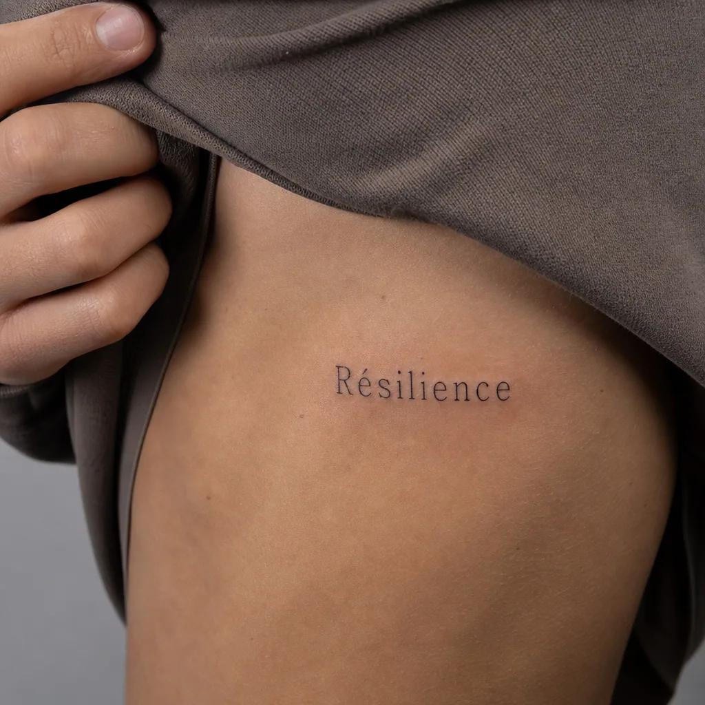 lettering tattoo delicate fine line script, realistic photo on skin