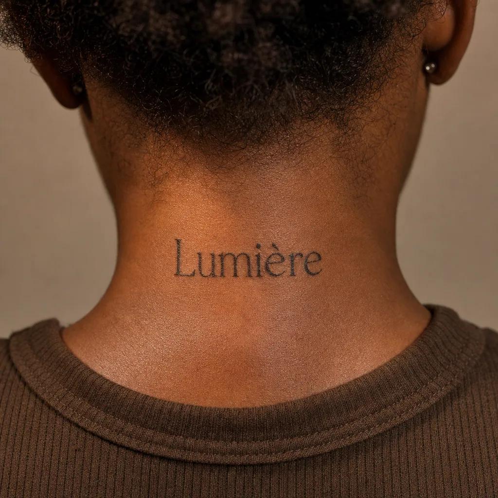 lettering tattoo structured geometric typography, realistic photo on skin