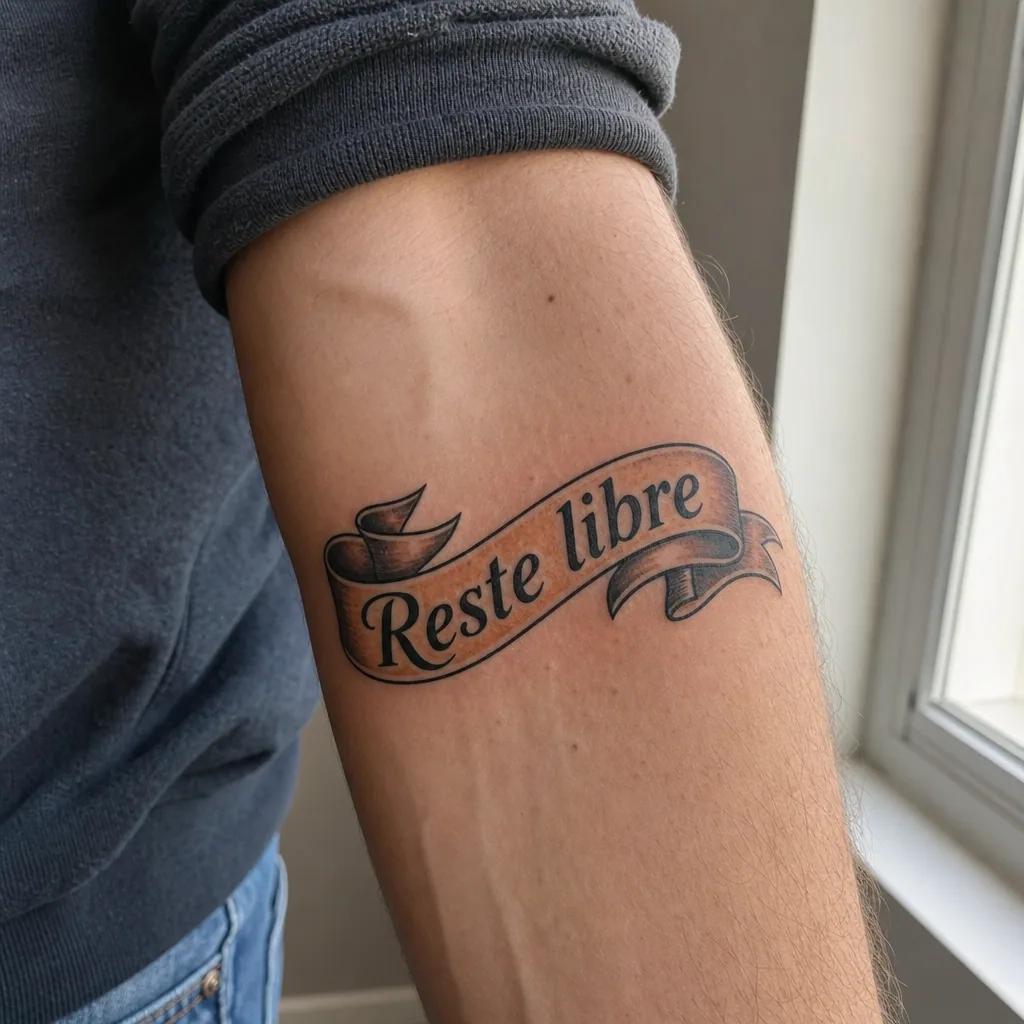 lettering tattoo neo-traditional banner, realistic photo on skin