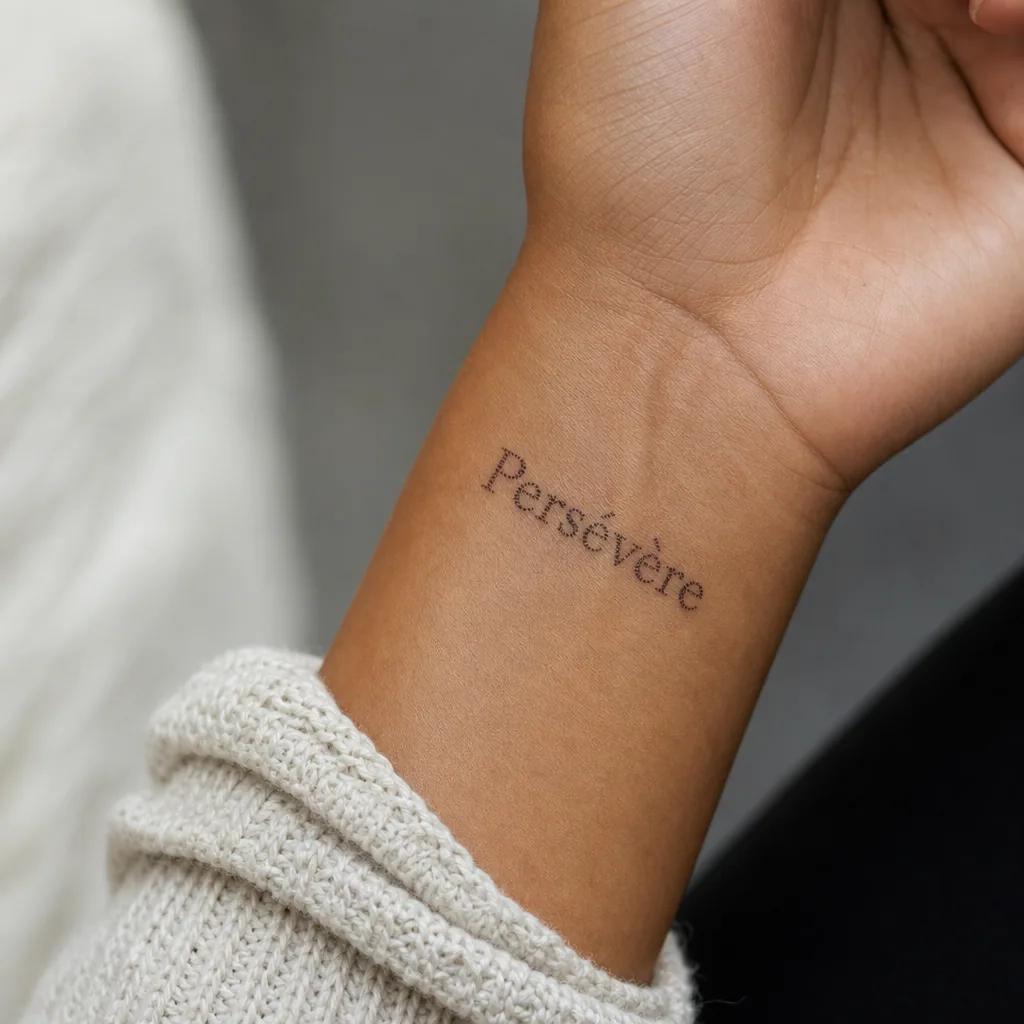lettering tattoo dotwork lettering, realistic photo on skin