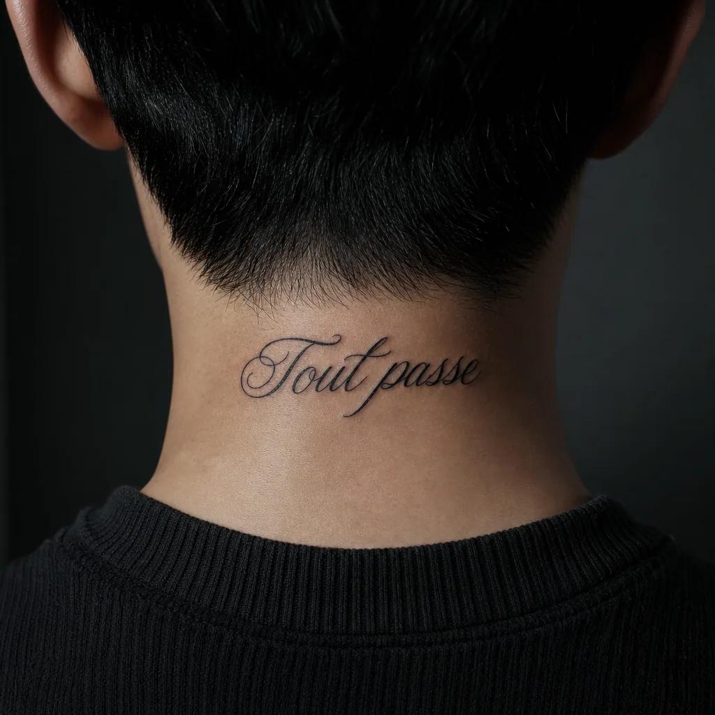 lettering tattoo fine chicano lettering, realistic photo on skin