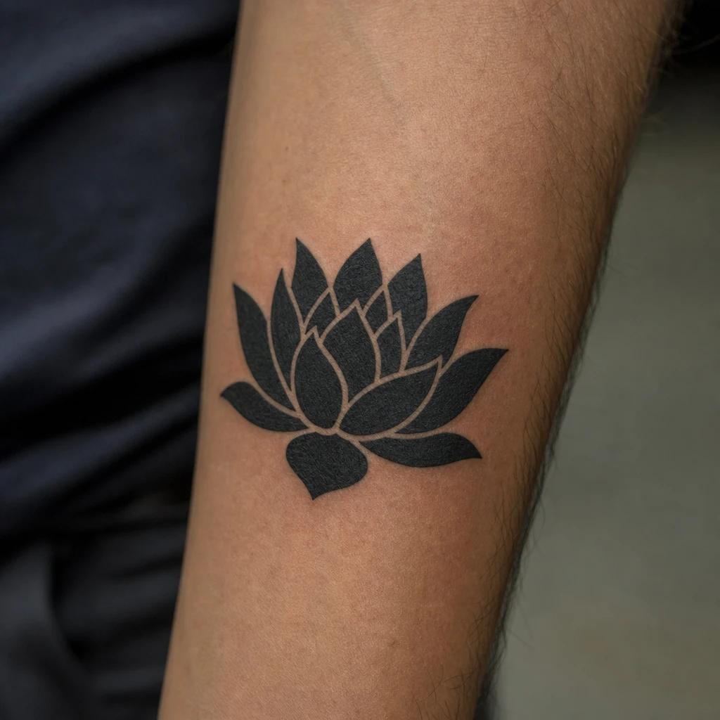 lotus flower tattoo contrasted blackwork lotus, realistic photo on skin