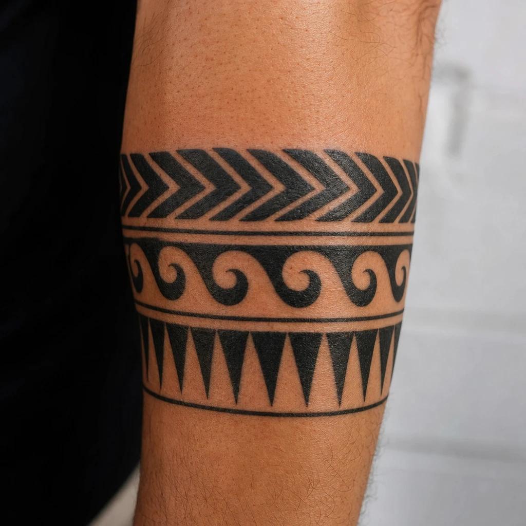 maori tattoo maori forearm band, realistic photo on skin