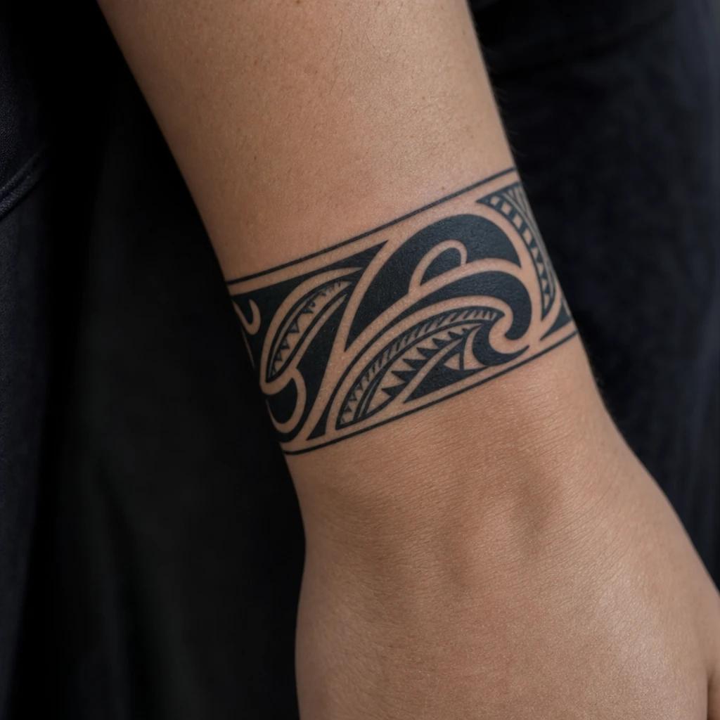 maori tattoo maori forearm band, realistic photo on skin