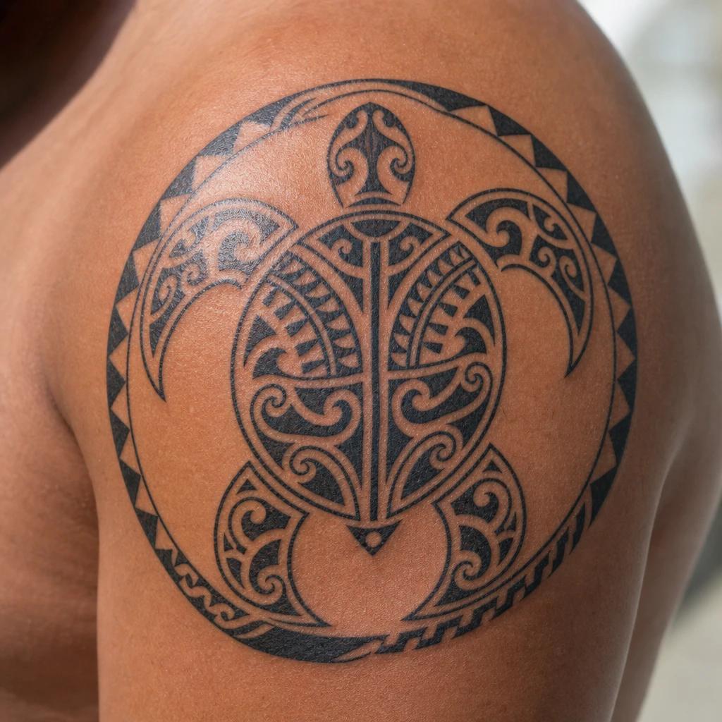 maori tattoo maori honu (turtle), realistic photo on skin