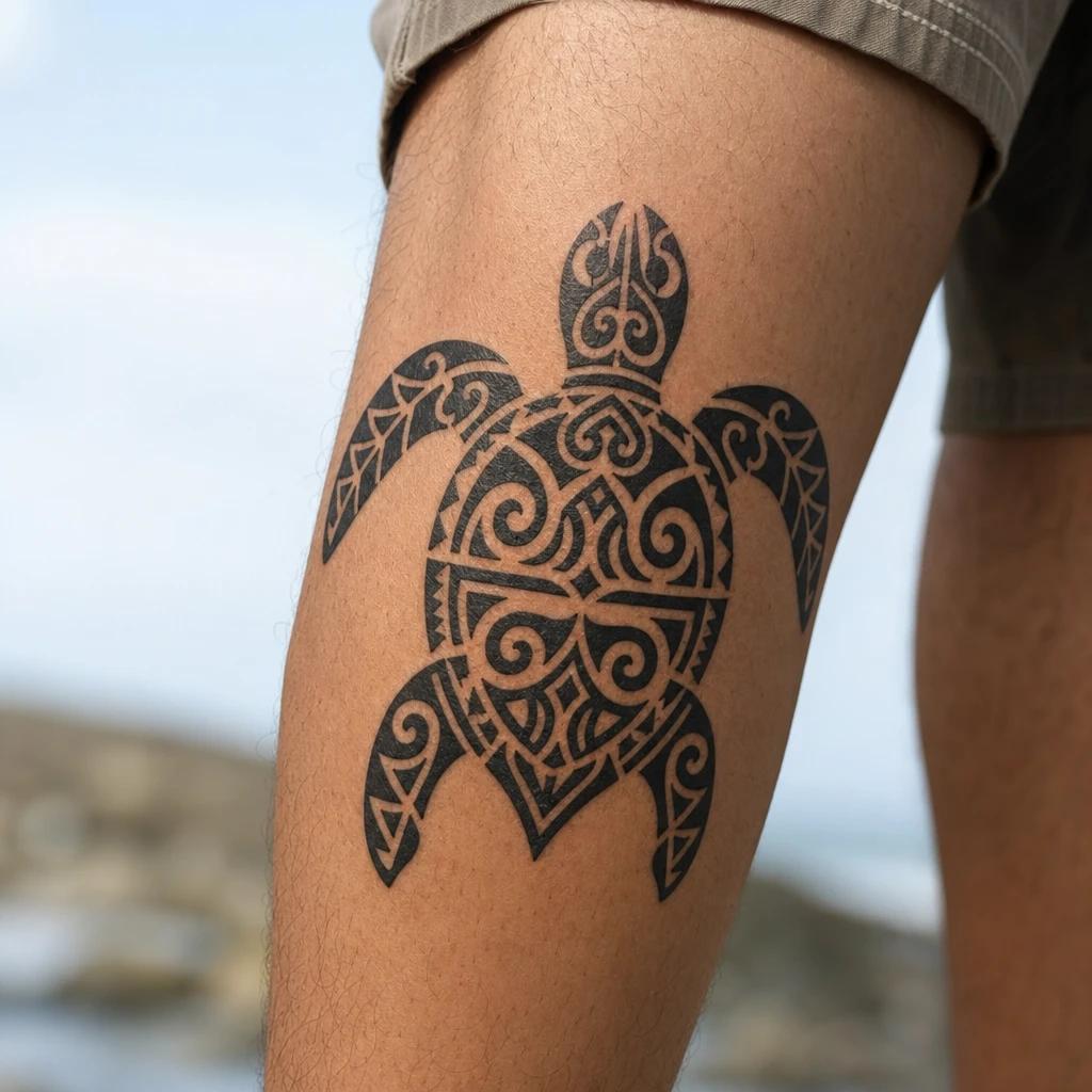 maori tattoo maori honu (turtle), realistic photo on skin