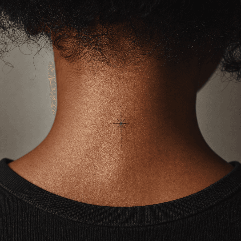 minimalist tattoo minimalist celestial body, realistic photo on skin
