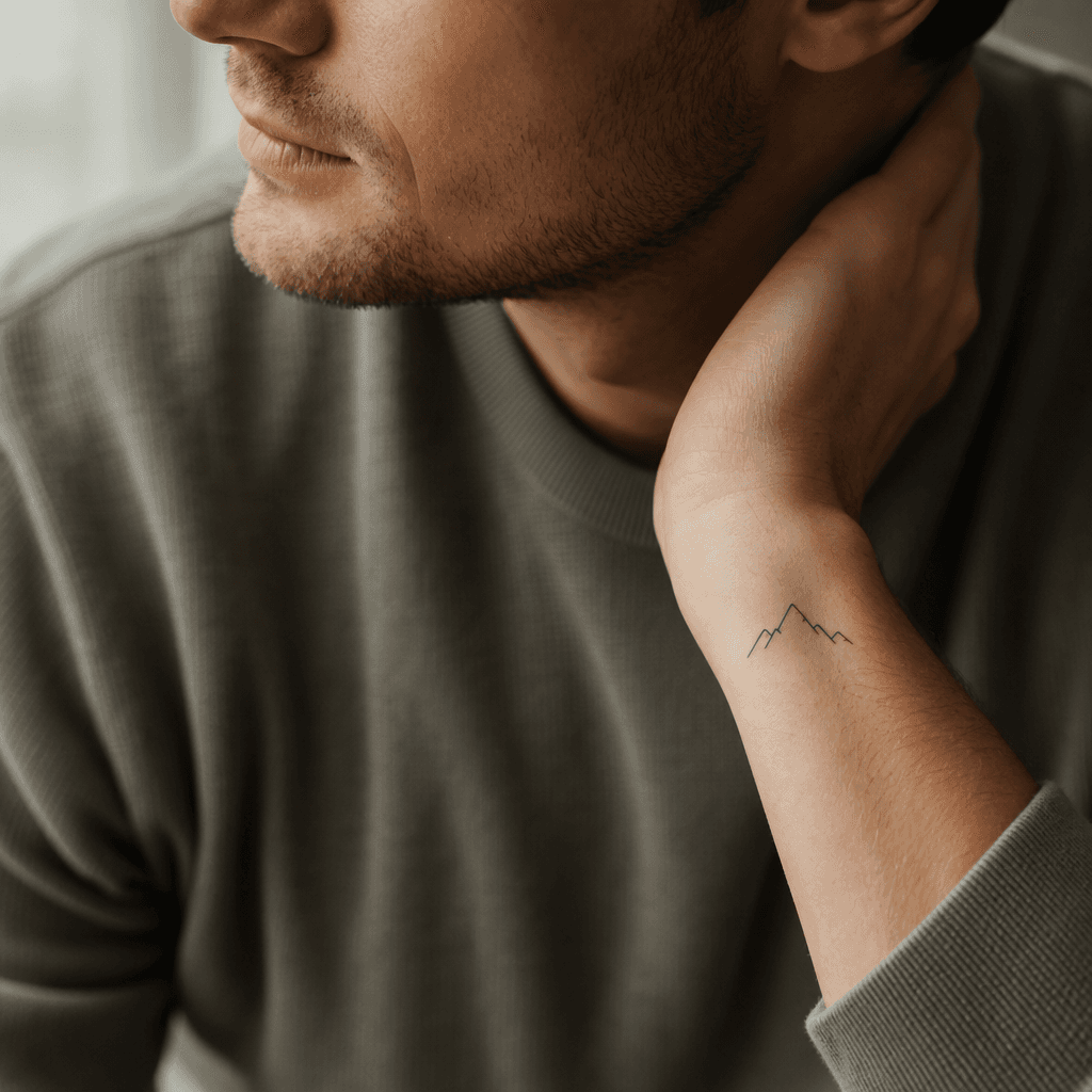 minimalist tattoo minimalist iconic symbol, realistic photo on skin
