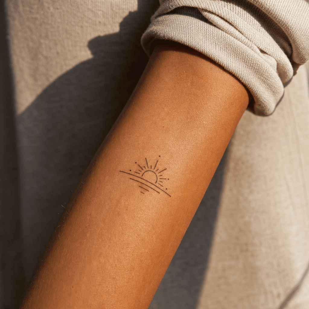 minimalist tattoo minimalist iconic symbol, realistic photo on skin