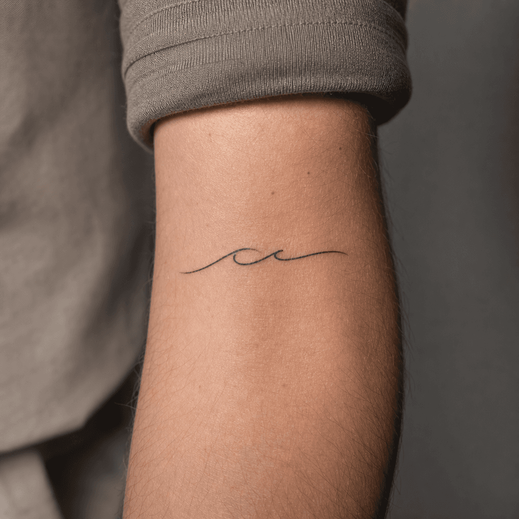 minimalist tattoo minimalist short word, realistic photo on skin