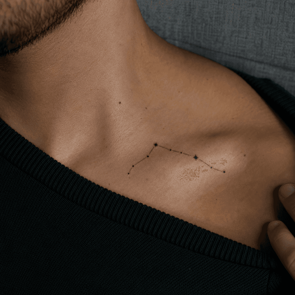 minimalist tattoo minimalist constellation, realistic photo on skin