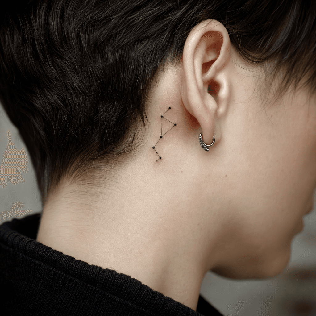 minimalist tattoo minimalist constellation, realistic photo on skin